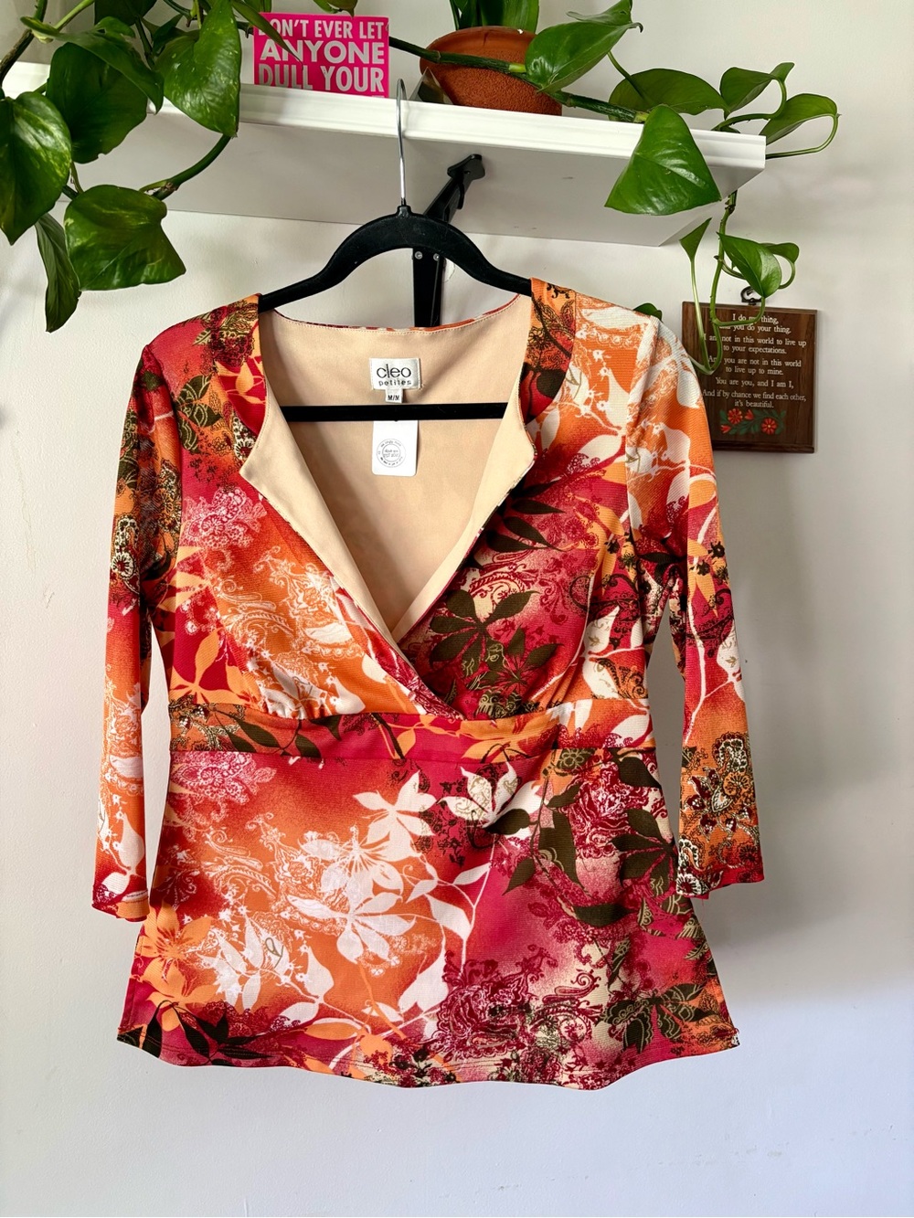 cleo Floral Surplice Wrap Top in Orange and Pink